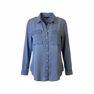 Banana Republic Dillon Classic Fit Button Up Shirt Blue Denim Roll Tab Sleeve M
